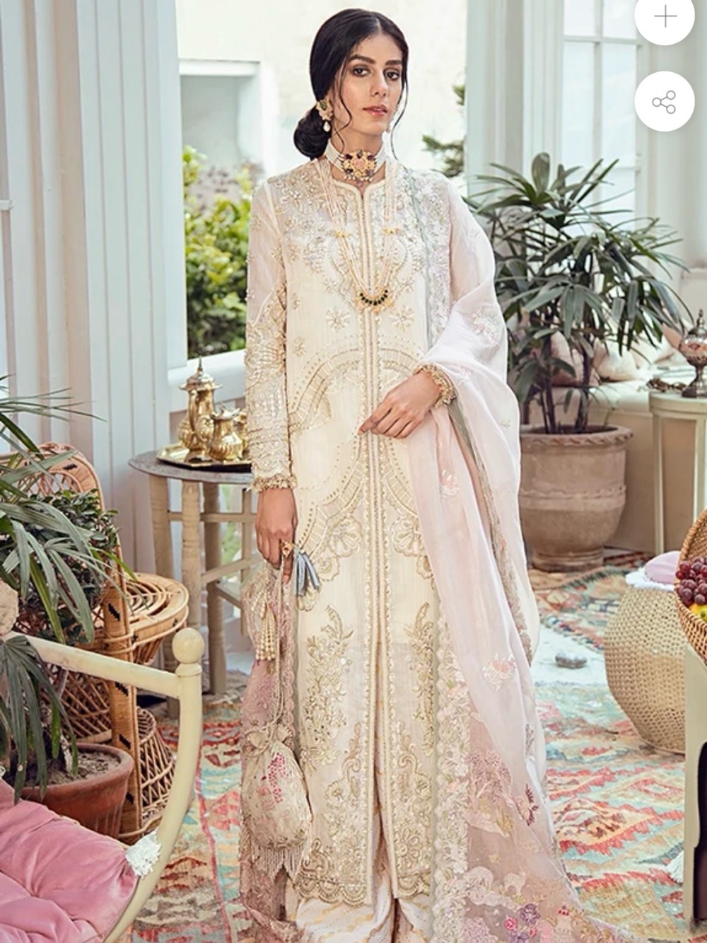 Elegant Pakistani Ivory Embroidered Women’s Dress with Blush Dupatta